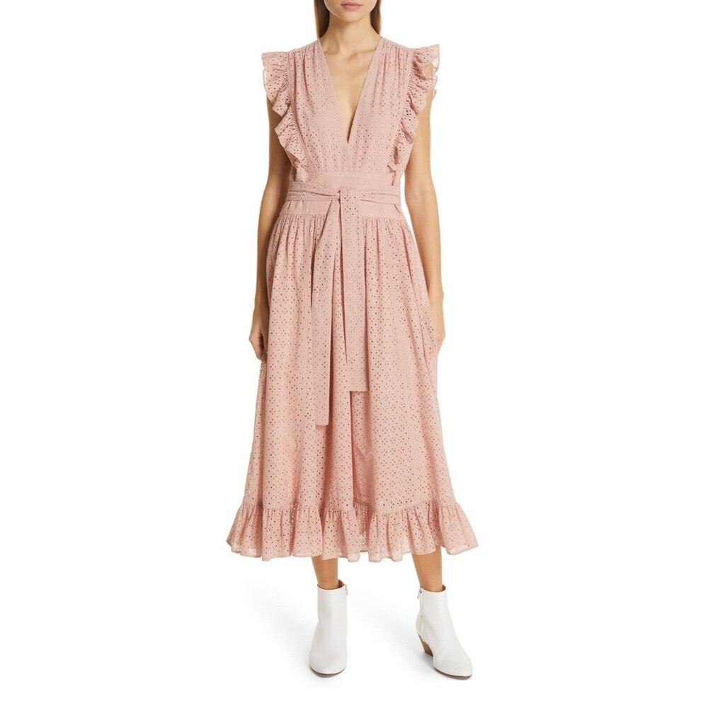 Robert Rodriguez Womens Size 6 Soft Pink Ruffle Eyelet Prairie Dress $525 EUC